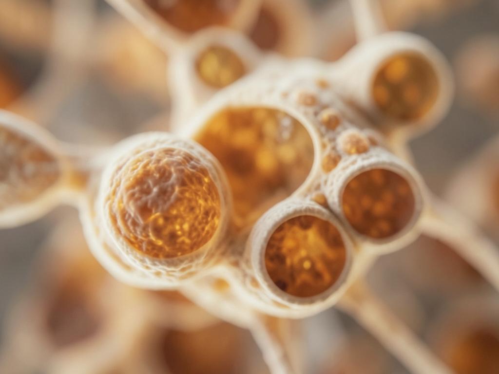 Abstract macro image of warm amber cellular structures