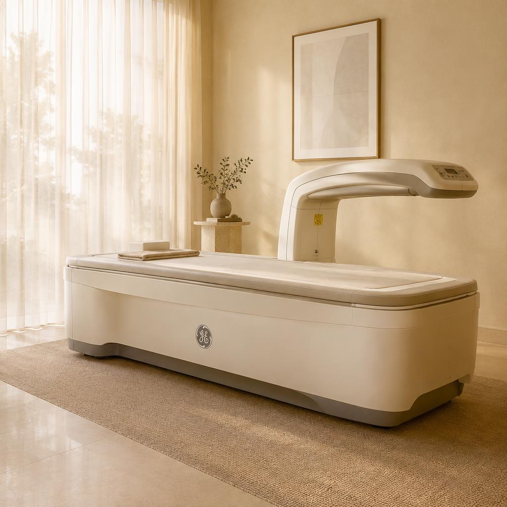 DEXA body composition and bone density scanner in a warm clinical suite
